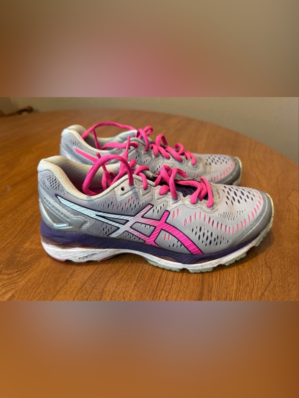 ASICS Women's Light Gray and Hot Pink Athletic Running Shoes